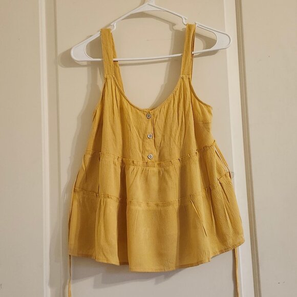 No Boundaries Women Juniors S Yellow Ruffle Layer Tank Top Y2K Sleeveless Retro - Picture 1 of 8
